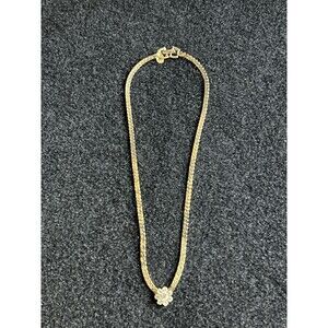 Vintage Park Lane Gold Tone Herringbone Necklace 16" Rhinestone J72